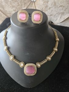 Elegant Pink Stone Necklace & Earring Set