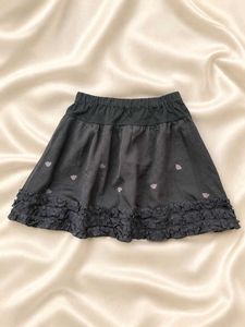 Gray Ruffled Skirt with Cloud Pattern
