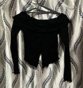Zudio Black Off-Shoulder Long Sleeve Top