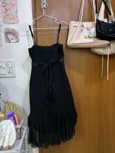Vintage Y2K Black High-Low Mesh Babydoll Dress