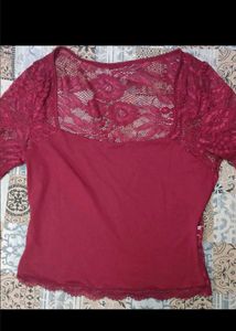 Burgundy Lace Sleeve Top