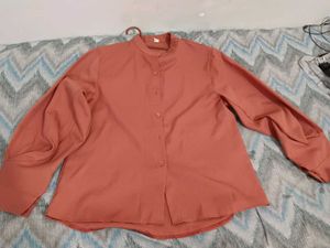 Stylish Coral Mandarin Neck Shirt