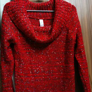 Embellished Red Boatneck Sweater, One Time Used.