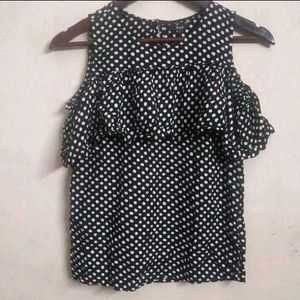 Chic Polka Dot Cold Shoulder Top