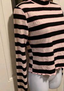 Striped Mock Neck Long Sleeve Top