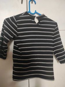 Striped Mock Neck 3/4 Sleeve Top