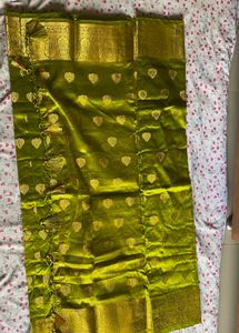 Green Silk Saree with Golden Border