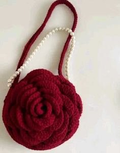 Red Rose Crochet siling Bag with Pearls