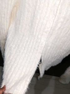 White Fuzzy Zip-Up Sweater