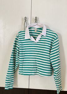Green Striped Long Sleeve Top
