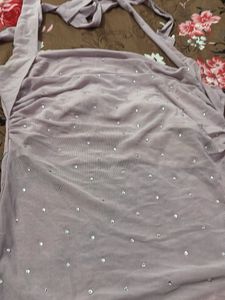 Sparkly Tie Up Halter Neck Top