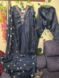 Elegant Dark Blue Kurta Set with Dupatta
