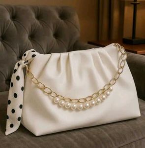 Elegant White Clutch with Pearl & Chain