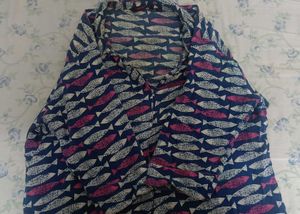 Funky Fish Print Button-Up Shirt