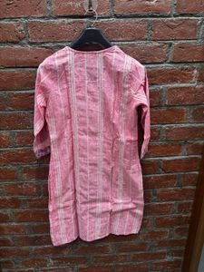 Striped Pink Kurta with Floral Embroidery