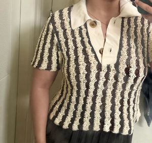 ZARA Striped Knit Polo Shirt