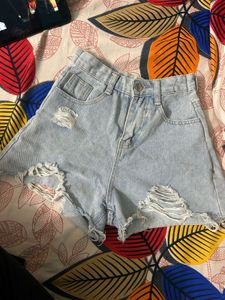 Distressed Light Wash Denim Shorts