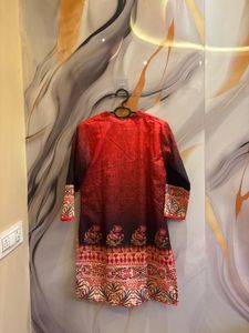 Red Floral Printed Kurta