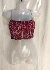 20254. Floral Mesh Corset Top