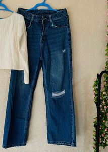 Ripped Knee Wide Leg Jeans