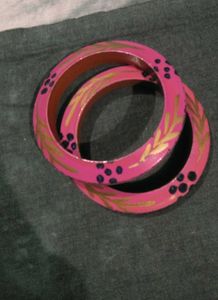 Handcrafted Pink & Gold Bangles (Set of 2)