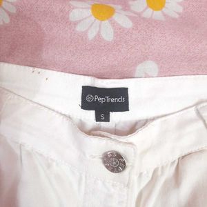 White Button-Front Denim Skirt