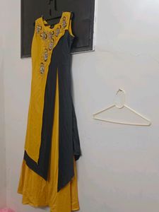 Yellow &amp; Grey Embroidered Maxi Dress