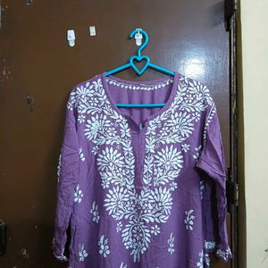 Purple Kurta Set with White Embroidery