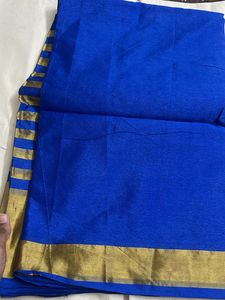 Royal Blue Saree with Gold Stripes
