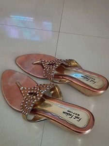Embellished Rose Gold Flat Sandals
