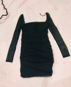 Chic Black Ruchedbodyccorn  Mesh Dress