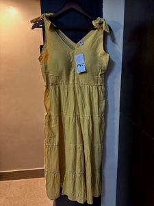 Zara Yellow Tiered Midi Dress (Padded)