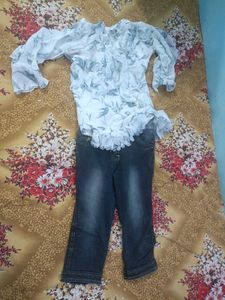 Cute Girls' Floral Ruffle Top &amp; capri