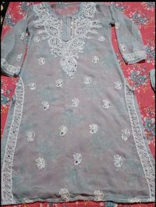 Chikankari kurti with mirror work....