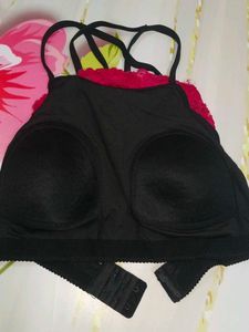 (200)Black Lace-Trim Bralette