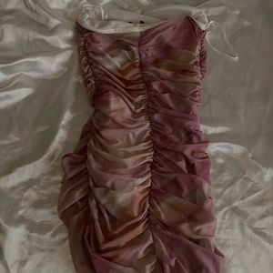 Chic Ruched Strapless Pink Dress