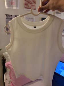 Cream Ribbed Sleeveless Tank Top