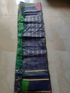 Green Silk Saree with Multi-Color Border and st