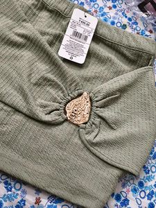 Sage Green Ruched Mini Skirt with Embellishment