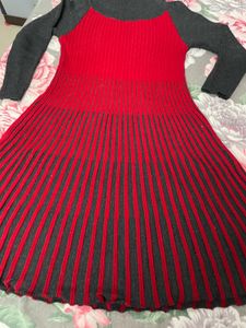 Red & Gray Knit woolen Dress