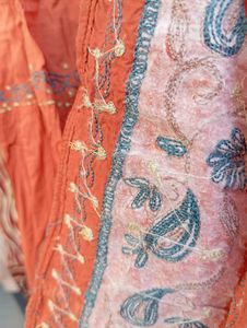 Orange Tiered Embroidered Midi Dress