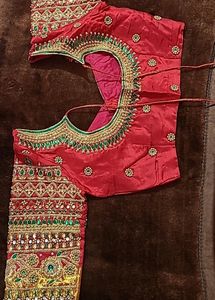 Red &amp; Gold Embellished Sari Blouse
