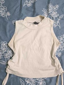 y2k Cream Ribbed Mock Neck Tank Top