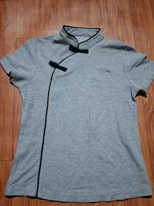 cheongsam inspired grey top