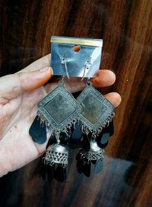 Trendy Boho Oxidised Real Mirror Jhumka Earrings🖤