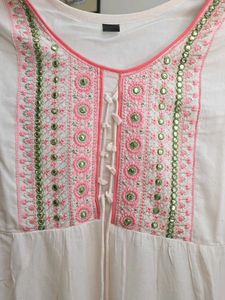 Embroidered Tiered Cotton Kurta