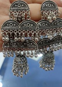 Oxidized Silver Jhumka Earrings