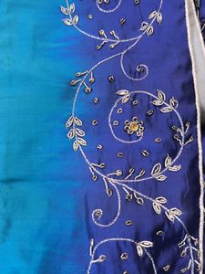Blue Embroidered silk gown with detachable jacket