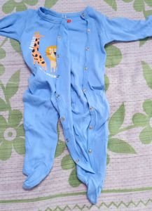 BABYHUG Cute Blue Baby Romper with Giraffe &amp; Lion