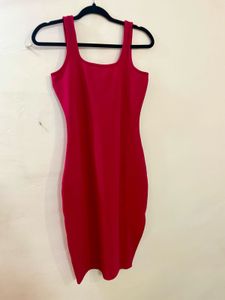 Fuschia Pink Bodycon Dress With A Slit